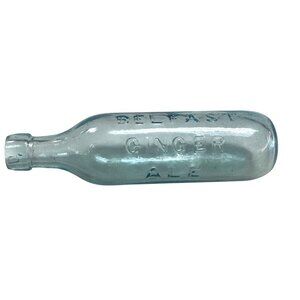 Antique Belfast Ginger Ale Bottle Aqua Glass Embossed